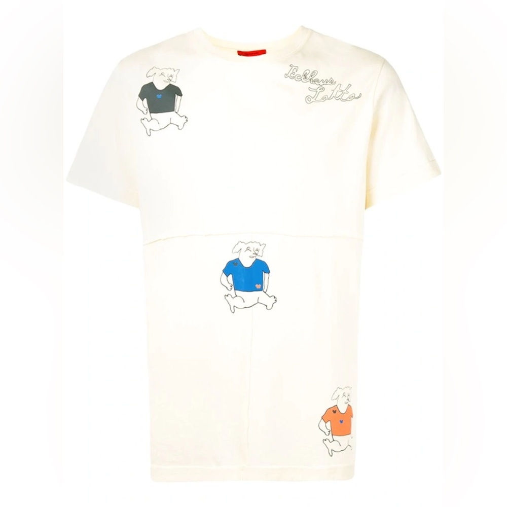 Eckhaus Latta Yellow Three Dogs T-Shirt Cream Tee Panelled Graphic - Picture 7 of 7